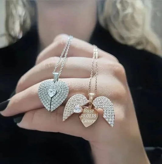 Kişiye Özel Kalp Kolye Kanatlı